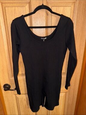 Fashion Nova Black Ribbed Long Sleeve Scoop Romper